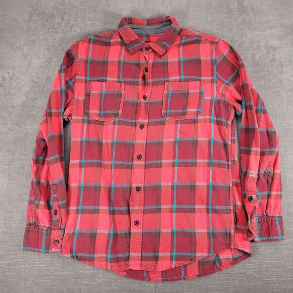 Quiksilver Vintage Men's Red Plaid Flannel Button Down Shirt‎ Long Sleeve Sz Lg - Picture 1 of 11